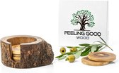 Feeling Good Wood®  ~ 6 luxe Olijfhouten glazenonderzetters met houder ~ Onderleggers voor Glazen met houder van olijfhout ~ Natuurlijk & Duurzaam (Rustique)
