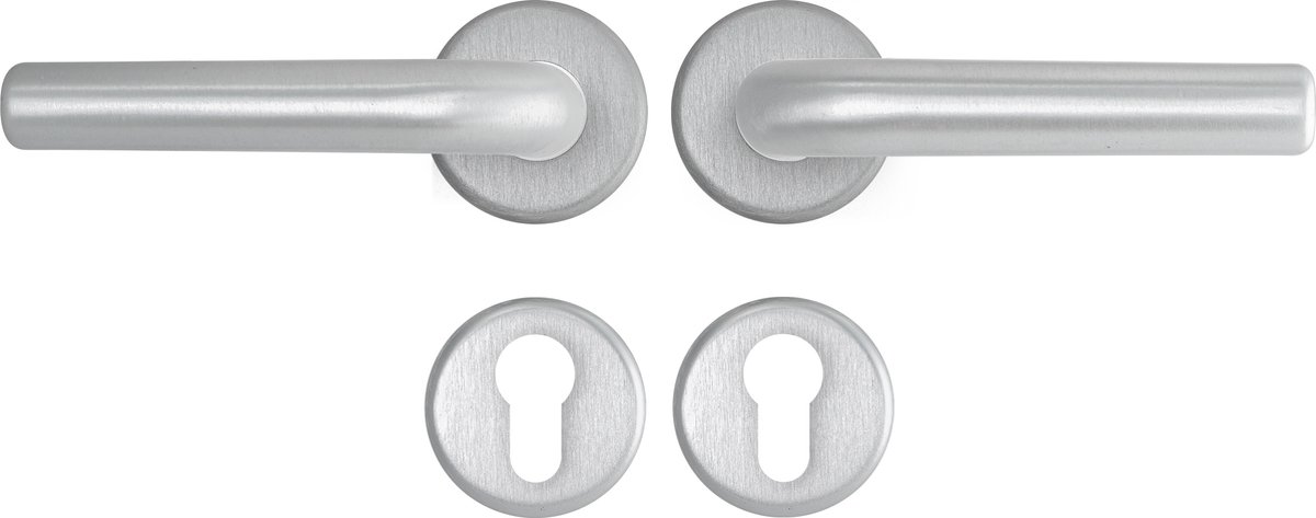 AXA Binnendeurbeslag set (Curve Klik) Aluminium geslepen: Kruk (model L) op rozet met cilindergat