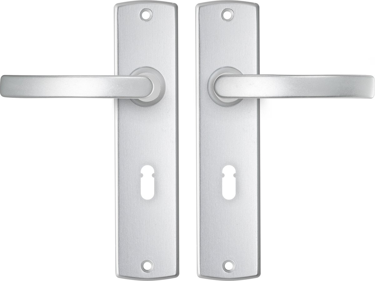 AXA Binnendeurbeslag set (Curve) Aluminium: Kruk (model Blok) op schild SL56