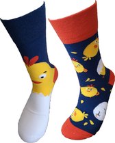 Verjaardag cadeau - Grappige sokken - Kuiken sokken - Leuke sokken - Vrolijke sokken - Mismatch Sokken - Luckyday Socks - Cadeau sokken - Socks waar je Happy van wordt - Maat 39-41