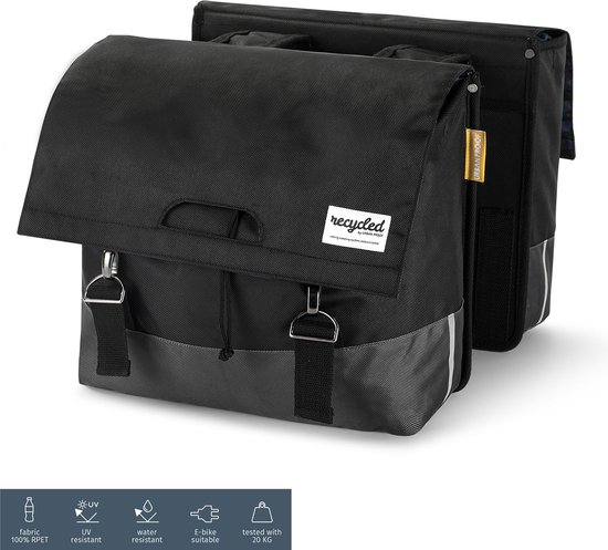 Gerecyclede dubbele fietstas Urban Proof - 2 x 27,5 Liter - L42xB19xH34 cm - zwart/grijs van Urban Proof — afbeelding 2