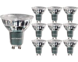 HOFTRONIC - Voordeelpack 10x GU10 LED spots 5 Watt 400 lumen - 2700K Warm wit licht - Vervangt 50 Watt - Gemaakt van glas - Dimbaar - LED GU10 lampen voordeelverpakking