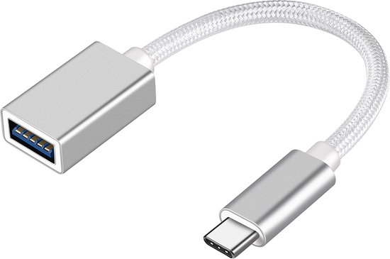 NÖRDIC OTG-C8 Adaptateur USB-A OTG vers USB-C - USB3.2 Gen1 - 5Gbps - 50cm  - Argent