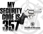 Smith & Wesson - Security Code 357​. Metalen wandbord 31,5 x 40,5 cm.