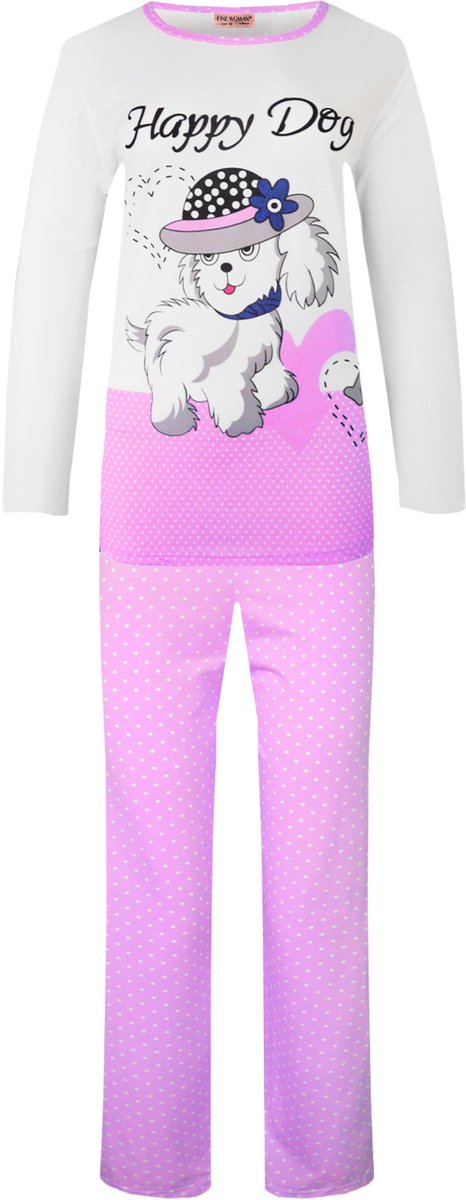 Dames pyjama Fine women met leuke print katoen met polyester roze XXL