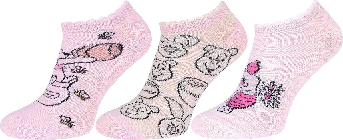 3x Wit-roze damessokken Winnie de Poeh DISNEY / 37-42