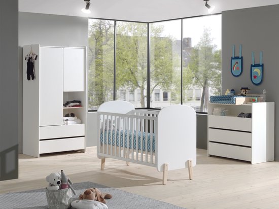 Vipack chambre bébé complète Kiddy avec commode et armoire 2 portes - 60 x 120 cm - blanc
