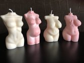 Kaarsen - decoratieve kaarsen SET van 4 - vrouwen lichaam - torso - zwanger - kanker - curvy - wit en roze