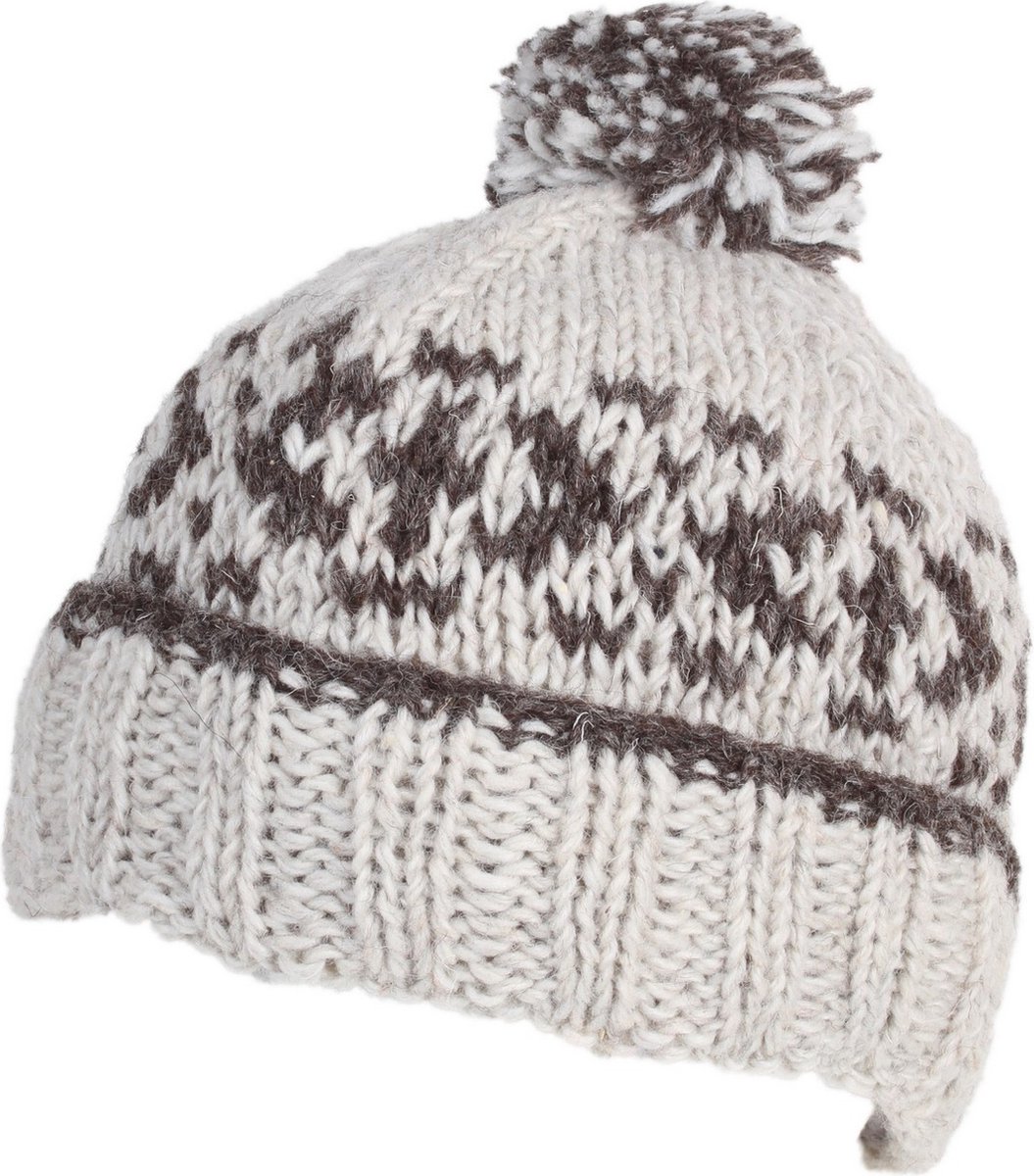 Fort William - Muts - Beanie - Pompon - ingebreide patronen - 100% wol - Oatmeal - Fair trade — cadeau in Mode & Accessoires - foto 2
