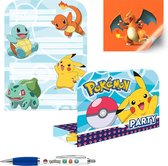 Pokémon Uitnodigingen inclusief enveloppen + Pokémon Balpen + Pokémon Charizard Sticker