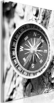 Schilderij - Black and White Compass (1 Part) Vertical.