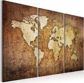 Schilderij - World Map: Brown Texture.