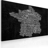 Schilderij - Text map of France on the blackboard.