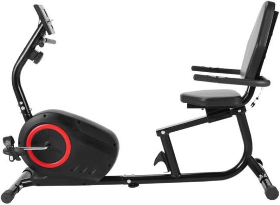 Luxiqo® Hometrainer - Ligfiets - Hometrainer met Zitting - Digitale Monitor - Hometrainer Fiets - Hometrainer Fitness  - Zwart/Rood