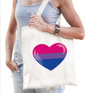 Bi / biseksueel pride tas - bi vlag hart witte katoenen tas - gaypride/lhbt tassen / accessoires