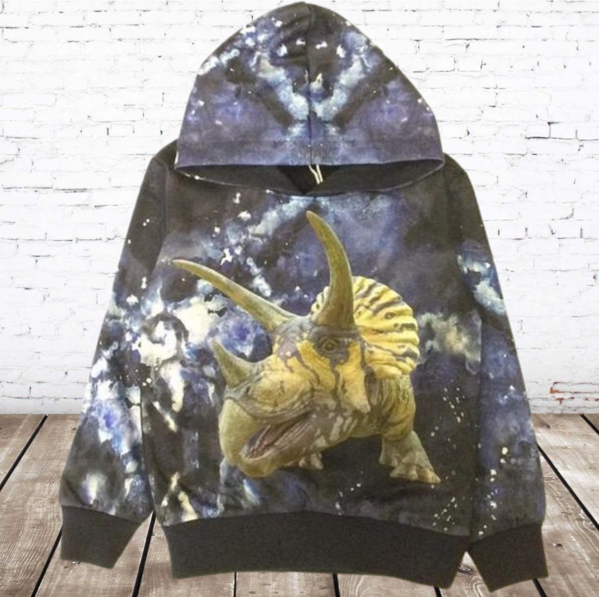 Blauwe hoodie met dinosaurus H178 - Blauw - 146/152