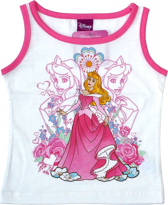 Disney Princess - Meisjes Kleding - Topje - Wit Roze - Prinses Doornroosje - Maat 128