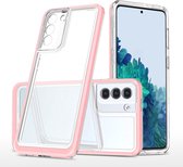 Samsung S21 hoesje transparant cover met bumper Rose Goud - Ultra Hybrid hoesje Samsung Galaxy S21 case