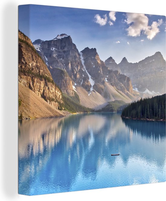 Canvas Schilderij Moraine Lake bij de provincie Alberta in Canada - 20x20 cm - Wanddecoratie