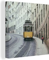 Tableau sur toile Le tram jaune monte les rues escarpées de Lisbonne - 20x20 cm - Décoration murale