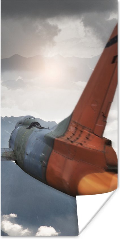 Poster Een straaljager van een leger over de bergen - 75x150 cm