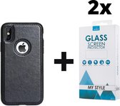 Backcase Lederen Hoesje iPhone X Zwart - 2x Gratis Screen Protector - Telefoonhoesje - Smartphonehoesje