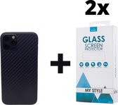 Backcase Carbon Hoesje iPhone 11 Pro Max Blauw - 2x Gratis Screen Protector - Telefoonhoesje - Smartphonehoesje