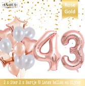 Cijfer Ballon 43 Jaar Rose Gold Pearl Boeket * Hoera 43 Jaar Verjaardag Decoratie Set van 15 Ballonnen * 80 cm Verjaardag Nummer Ballon * Snoes * Verjaardag Versiering * Kinderfees