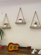 Boekenkast & Bloemenrek - 3 Stuks Decoratieve Wandplank - Wandplank met  Touw