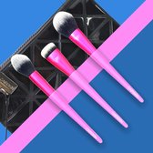 CAIRSKIN Professional Brush Set - 3 Neon Pink Contour | Shape | Blush | Setting Powder | Visagie Penselen voor Gezicht| Inclusief Make-up Beauty Bag