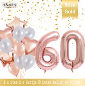 Cijfer Ballon 60 Jaar Rose Gold Pearl Boeket * Hoera 60 Jaar Verjaardag Decoratie Set van 15 Ballonnen * 80 cm Verjaardag Nummer Ballon * Snoes * Verjaardag Versiering * Kinderfees