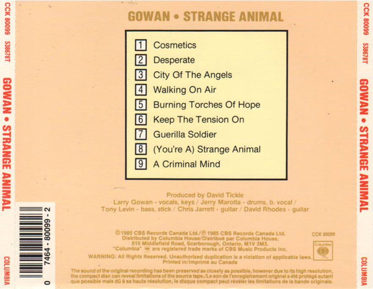 Strange Animal, Gowan CD (album) Muziek
