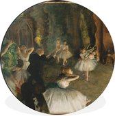 WallCircle - Wandcirkel - Muurcirkel - De repetitie van het ballet op het podium - Schilderij van Edgar Degas - Aluminium - Dibond - ⌀ 90 cm - Binnen en Buiten