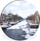 WallCircle - Wandcirkel - Muurcirkel - De Brouwersgracht in Amsterdam in de winter - Aluminium - Dibond - ⌀ 60 cm - Binnen en Buiten