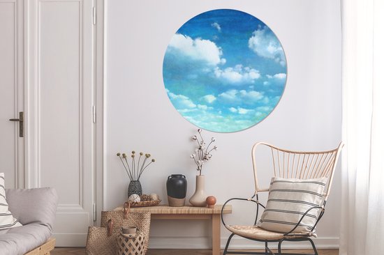 WallCircle - Wandcirkel - Muurcirkel - Wolken - Waterverf - Zomer - Aluminium - Dibond - ⌀ 120 cm - Binnen en Buiten XXL