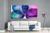 Insigne Glazen Schilderijen - Abstract - Paars - Blauw - 3-Delig Mega Glasschilderij - 3x72x46 cm - 4 mm