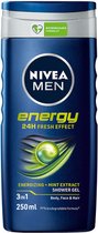 Nivea Men Douchegel Energy 24H Fresh Effect 3in1 - Energizing + Mint Extract - Body, Face & Hair - 6 x 250 ml