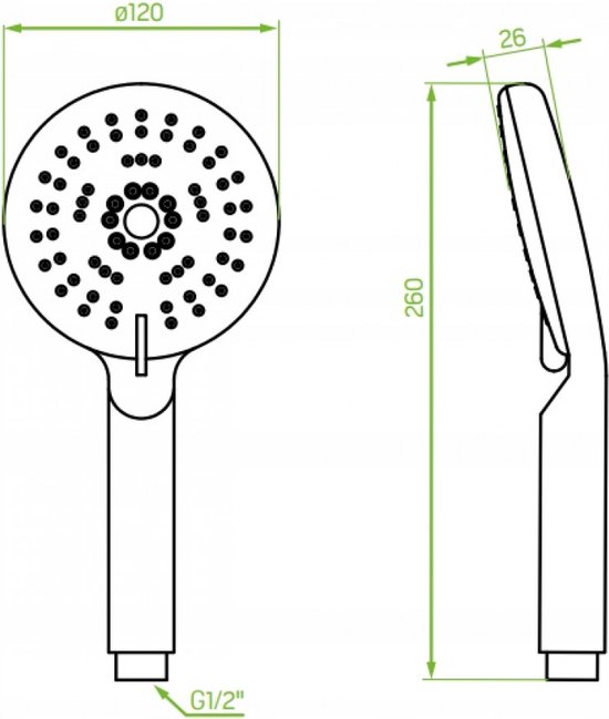 Douchekop rond chroom met 5 functies Cers