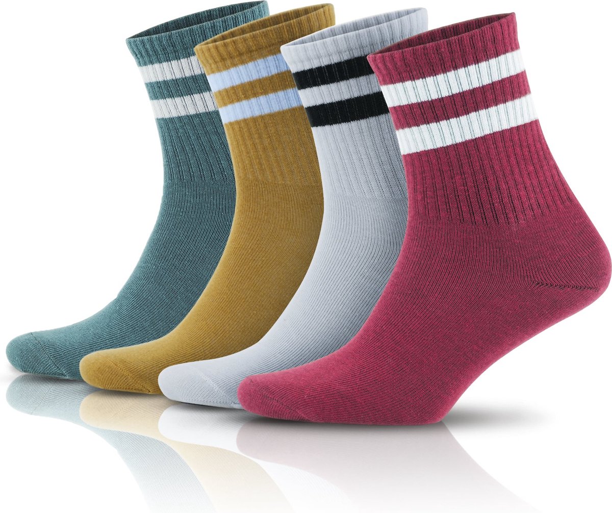 Gestreepte sokken | Kleurrijke sokken | Sportsokken | Sneaker sokken | Vrolijke sokken | Cadeau voor dames en heren | maat 35-40 | 4 paar