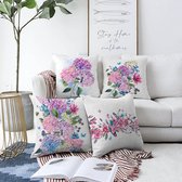 Zethome Floral - Vierkant Kussenhoes Set - 4 Stuks - 55x55 cm - Bloemenpatroon - Dubbelzijdig bedrukt - Levendige Kleuren - Kussenhoezen Set - Soft Touch - Geen personage - Verborg