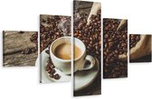 Schilderij - koffie en bonen, 5 luik, Premium print