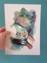 'Moeder en Kind Blauw' | Kunst Poster | merk: MadameRuiz | A4 formaat | gerecycled papier | Zwangerschap jongen - Geboorte - Kinderkamer