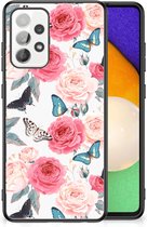 Telefoontas Geschikt voor Samsung Galaxy A52 | A52s (5G/4G) Smartphone Hoesje met Zwarte rand Butterfly Roses