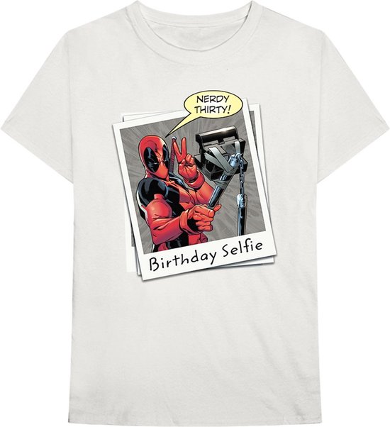 Marvel Deadpool - Birthday Selfie Heren T-shirt - 2XL - Creme