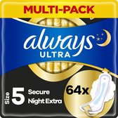 Always Ultra Secure Night Extra - Taille 5 - Serviettes hygiéniques Avec Ailes - Carton discount 64 pièces