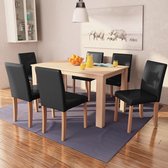 Decoways - Eettafel met stoelen kunstleer en eikenhout zwart 7 st