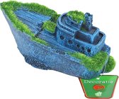 Boon aqua deco ornament polyresin gezonken half schip met mos, 13x6 cm.