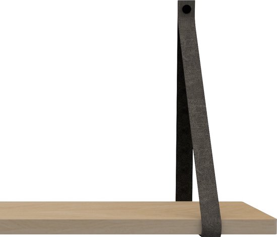 Handles and more Leren plankdragers - met sierschroeven - 100% leer – Vintage Grey – set van 2 leren plank banden