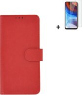 Motorola Moto G50 Hoesje - Motorola Moto G50 Screenprotector - Bookcase Wallet Rood Cover + Tempered Glass