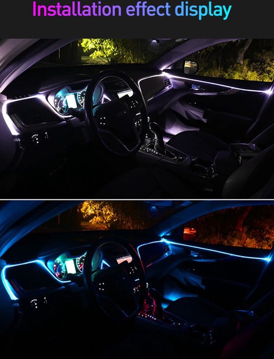 Lumière d'ambiance LED décorative super brillante pour voiture de 1,2 m ( lumière bleue glacée)